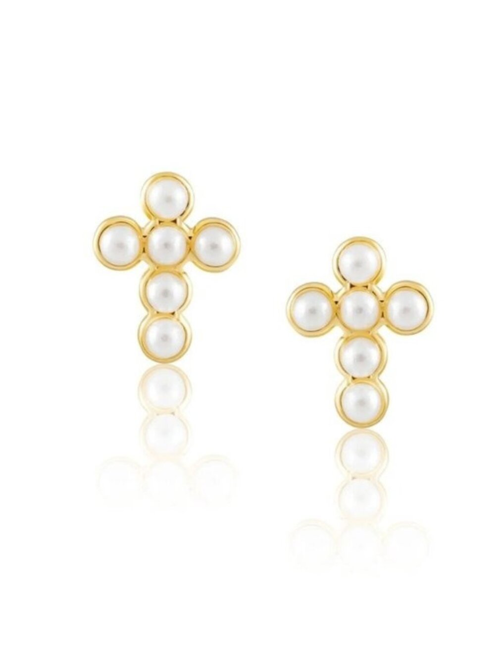 Mini Gold Pearl Cross Stud Earrings  Timeless & Tarnish Resistant Pretty Studs